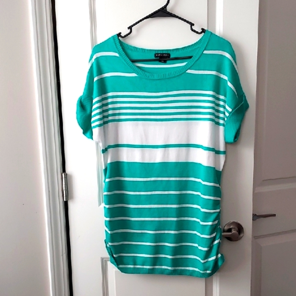 Metaphor Green and White Striped Short Sleeve Top Xl